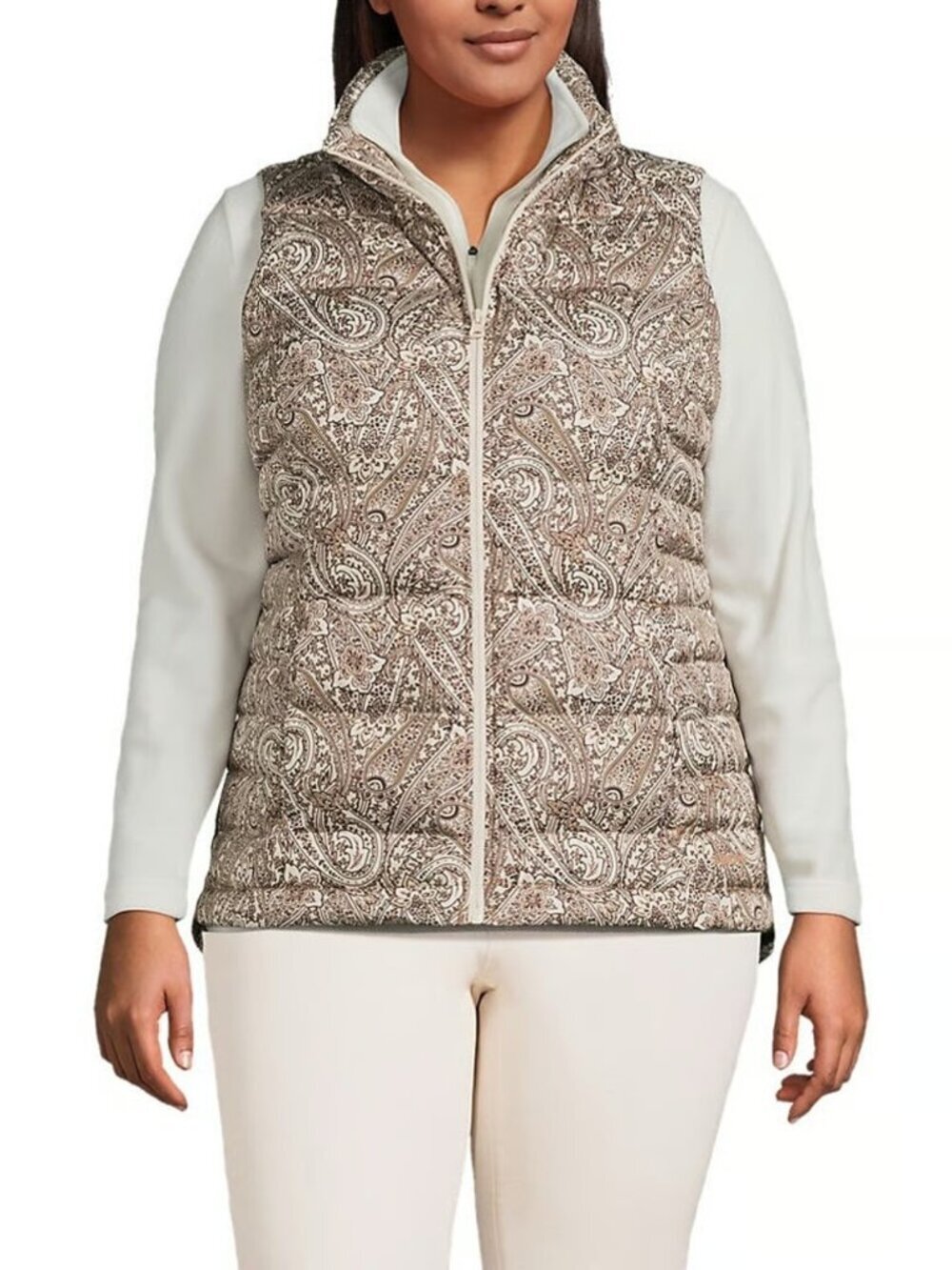 NWT Lands' End Quilted Down Puffer Vest Warm Tawny Brown Swirl Paisley #A2671
